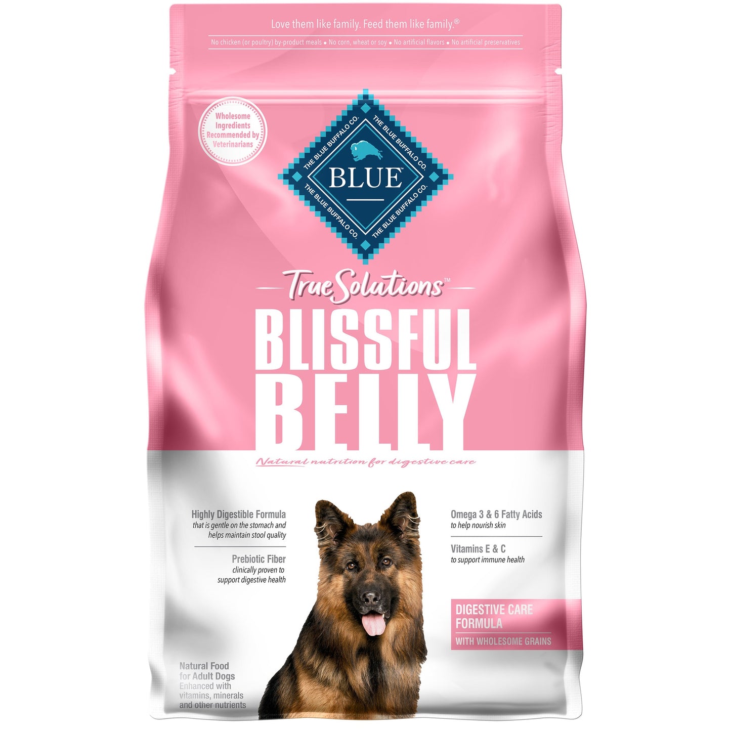 Blue Buffalo True Solutions Blissful Belly Digestive Care Chicken Dry Dog Food for Adult Dogs Whole Grain 4 lb. Bag