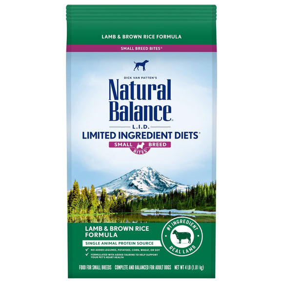 Natural Balance L.I.D. Limited Ingredient Diets Dry Dog Food, 4 Pounds, Lamb & Brown Rice Small Breed Formula