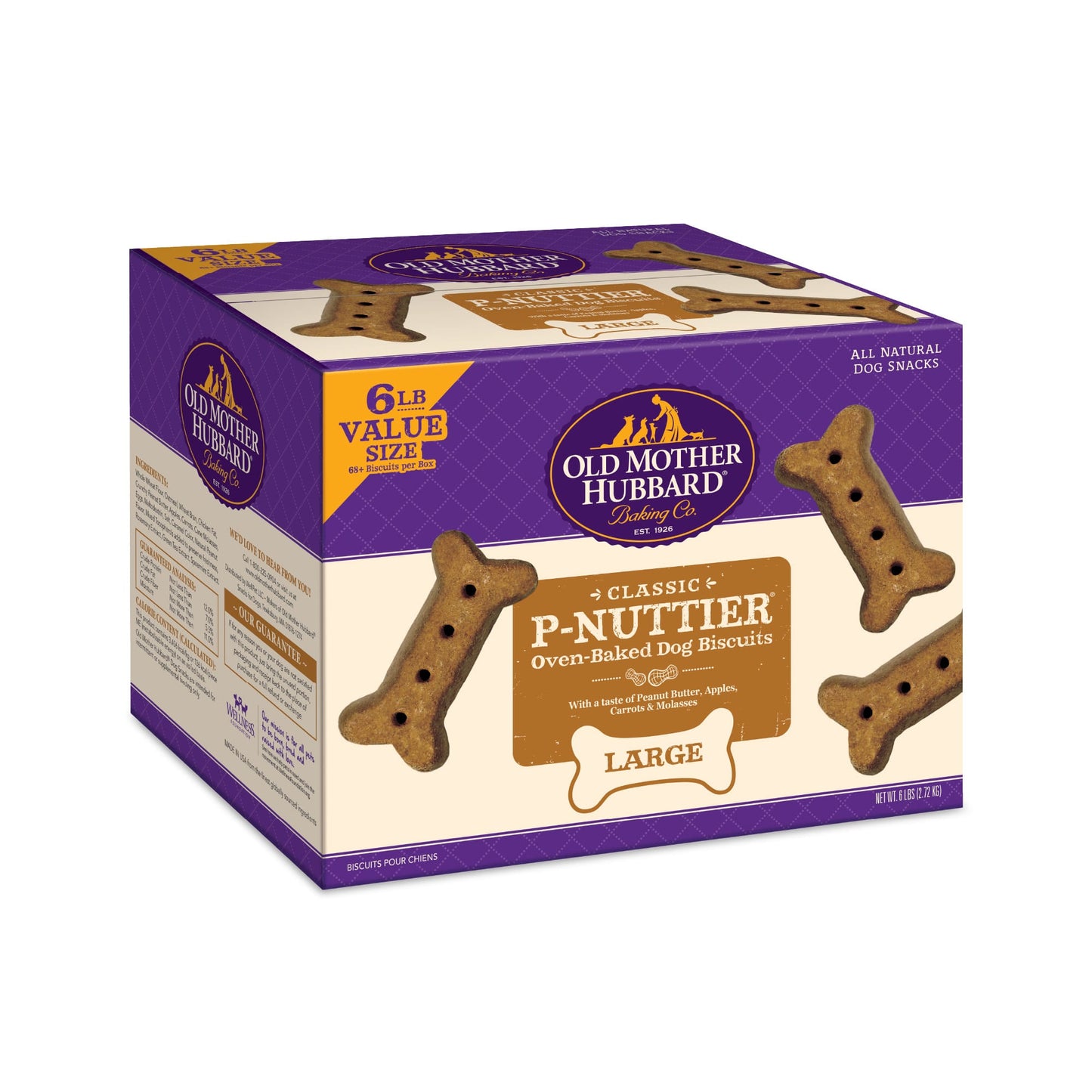 Old Mother Hubbard Classic Crunchy Natural Dog Treat P-Nuttier Large Biscuits Value Box 6-Pound Box