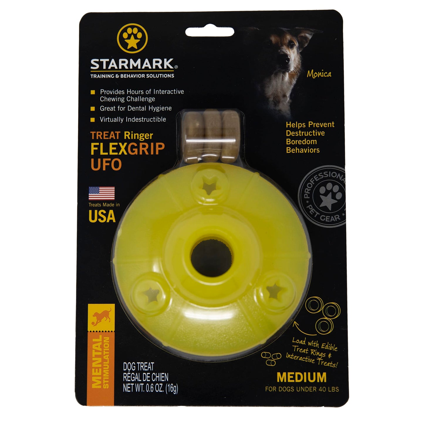 Starmark 713097 Treat Ringer Flex Grip UFO Dog Toy Yellow - Medium