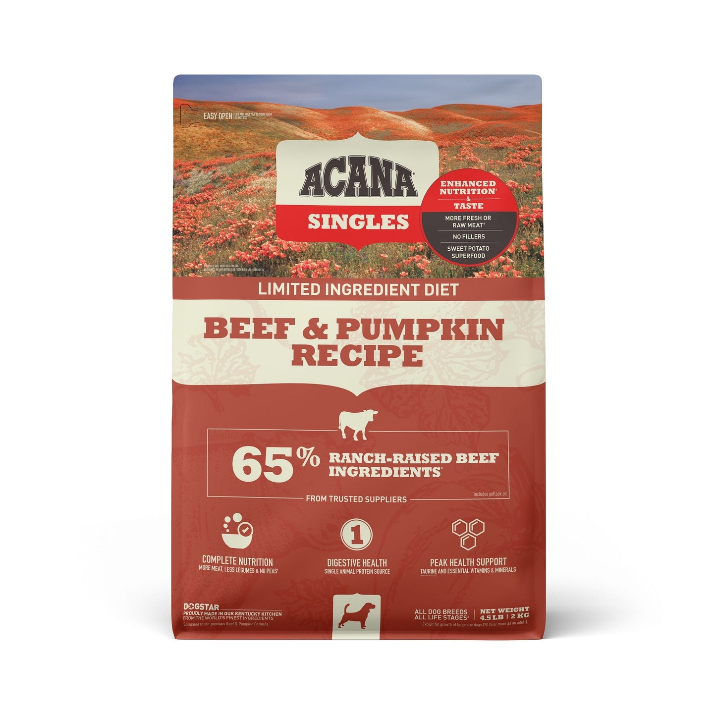 Acana Singles Limited Ingredient Dry Dog Food Grain Free High Protein Beef & Pumpkin 4.5lb