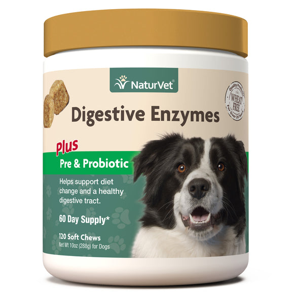 NaturVet Healthy Probiotics and Digestive Enzyme Soft Chew Supplement for Dogs, 120 Soft Chews