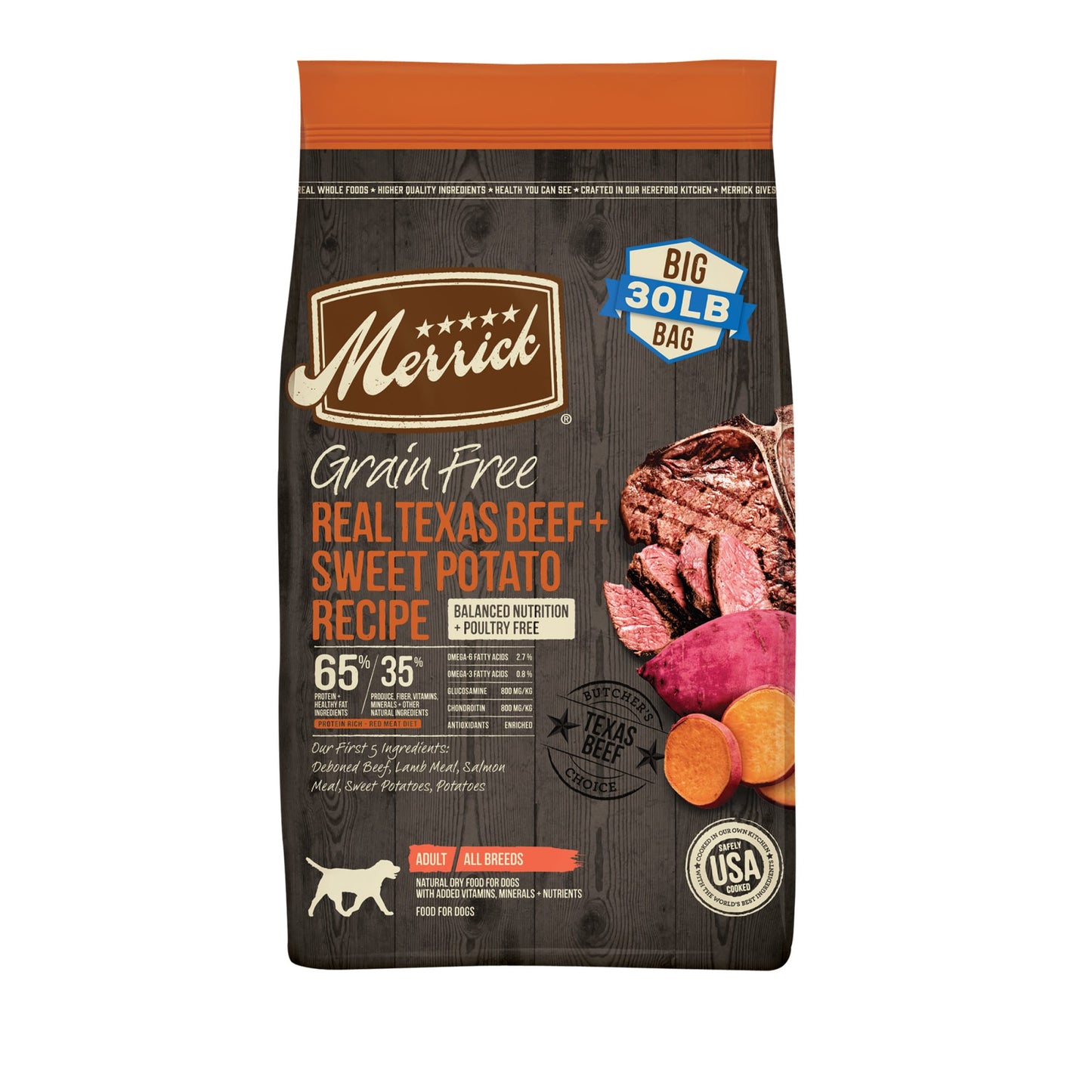 Merrick Grain Free Real Texas Beef & Sweet Potato Recipe Dry Dog Food, 30 lbs.