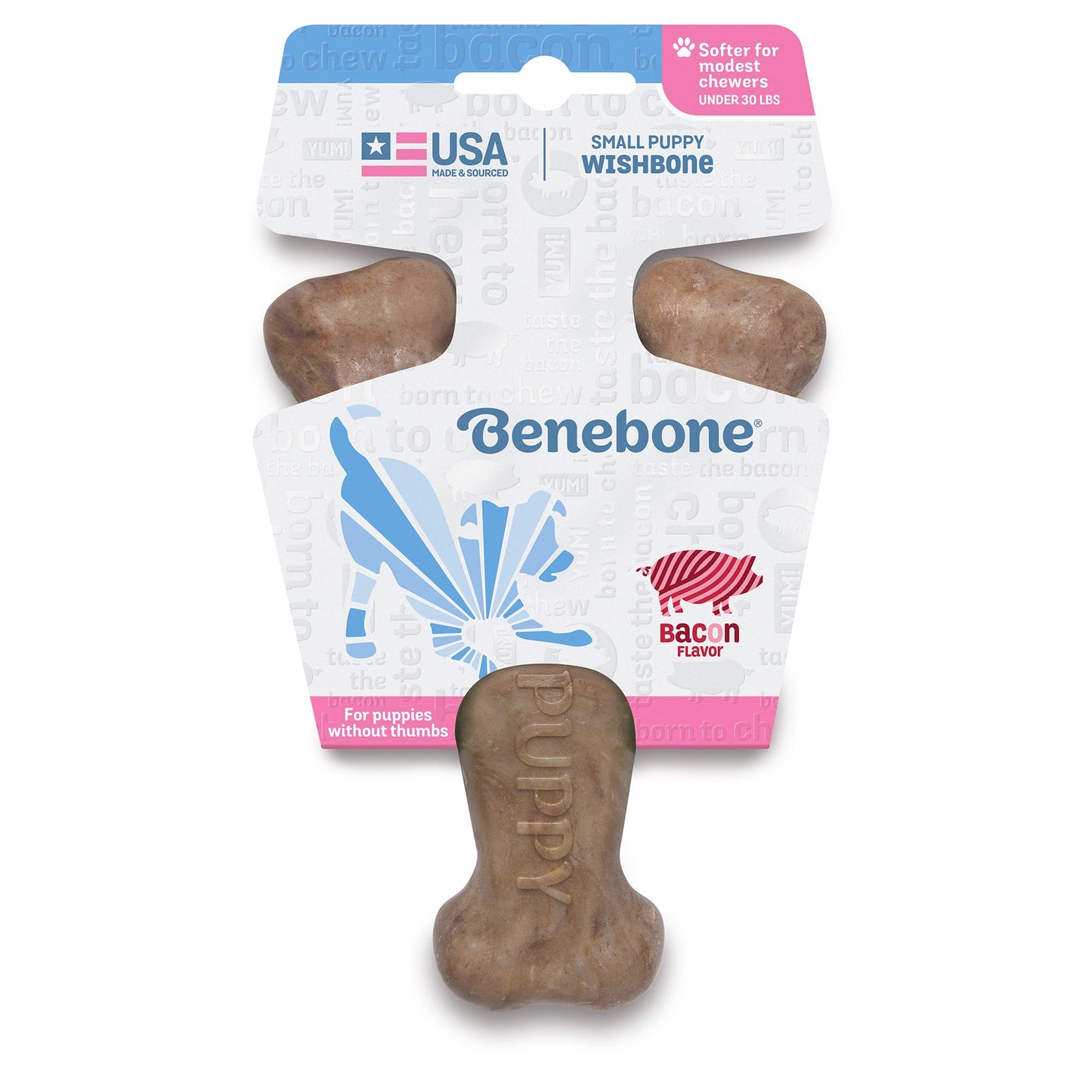 Benebone Puppy Wishbone Dog Chew Toy Softer for Modest Chewers Bacon Small
