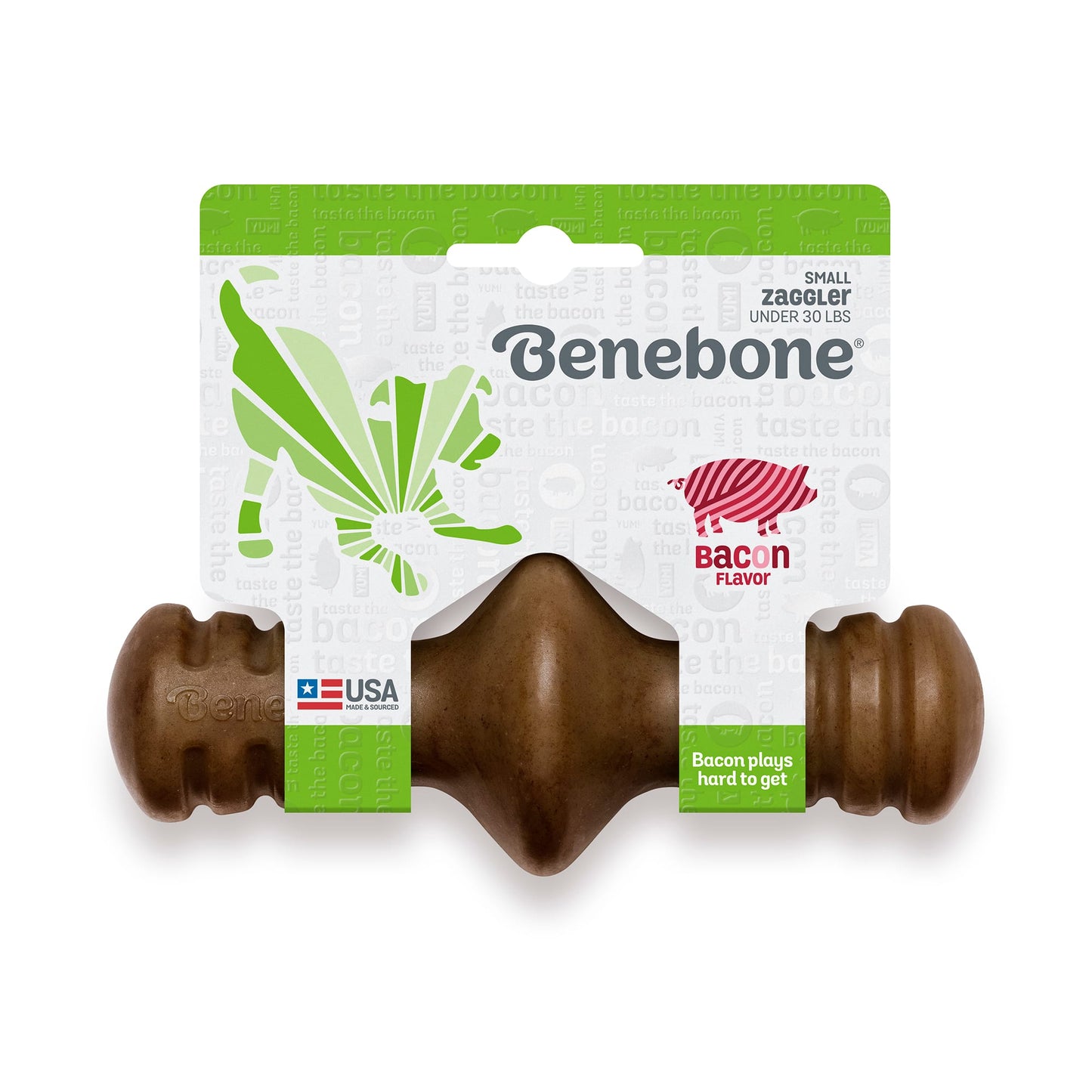 Benebone Zaggler Rolling Dog Chew Toy Bacon Small
