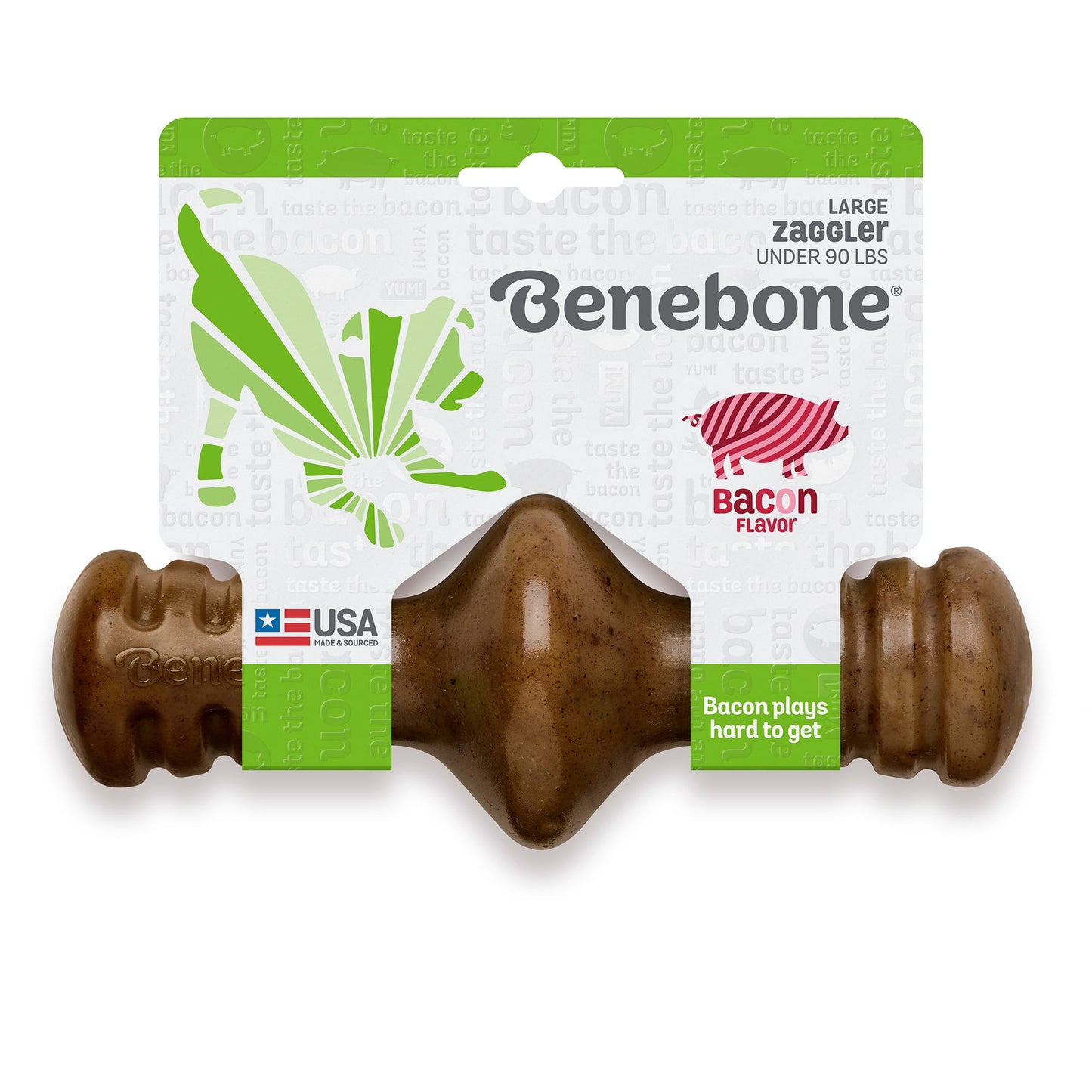 Benebone Zaggler Rolling Dog Chew Toy Bacon Large