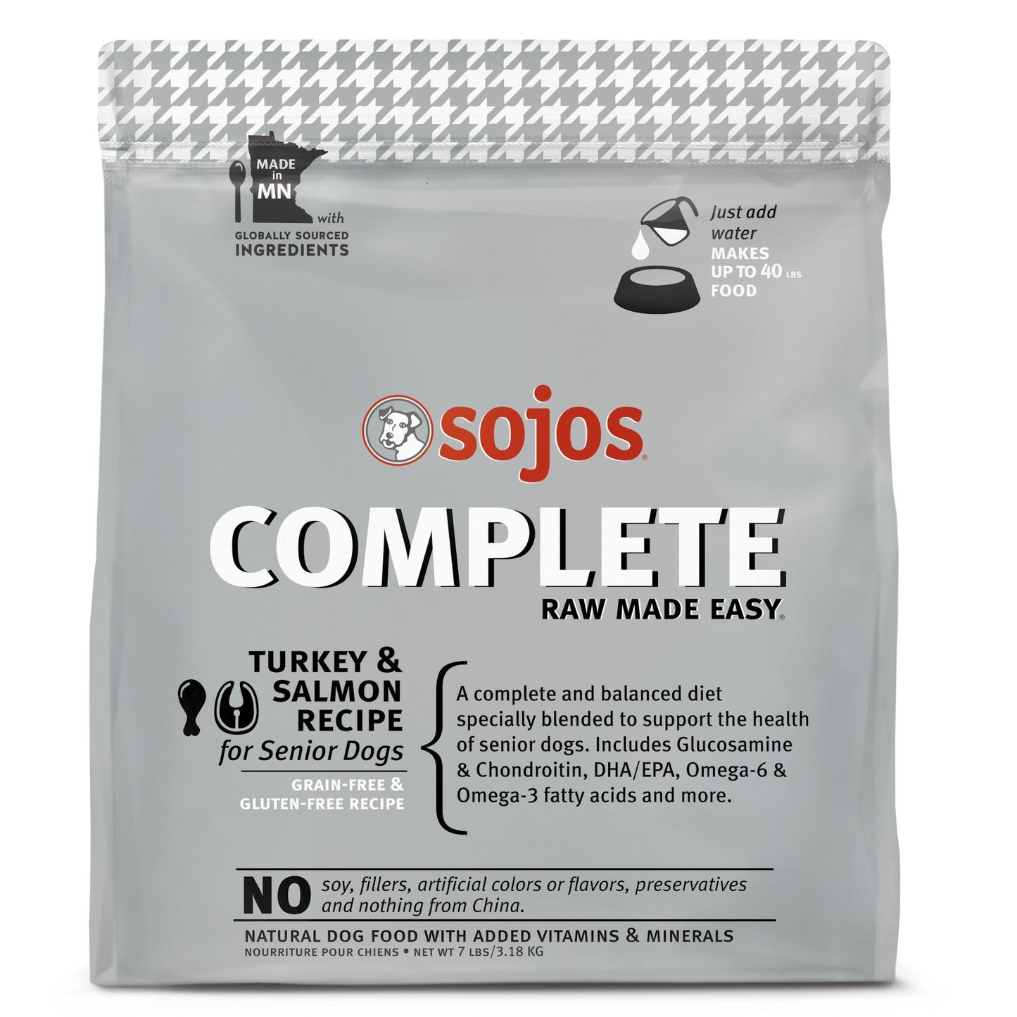 Sojos Complete Turkey & Salmon Recipe Senior Grain Free Freeze Dried Raw Dog Food 7lb Bag