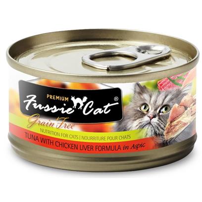 Fussie Cat Premium Grain Free Tuna with Chicken Liver in Aspic Canned Cat Food 2.82-oz, case of 24