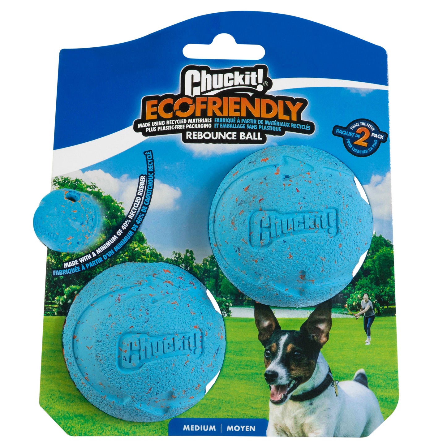 Chuckit! Rebounce Recycled Rubber Dog Toy Ball Medium 2 Count