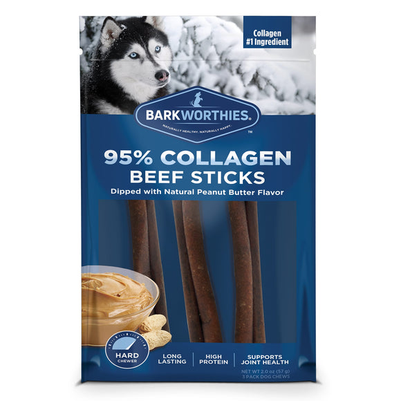 Barkworthies Beef Collagen Sticks with Peanut Butter for Dogs, Pack of 3, 6 IN