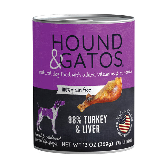 Hound & Gatos Grain Free Wet Dog Food Turkey & Liver 13oz can