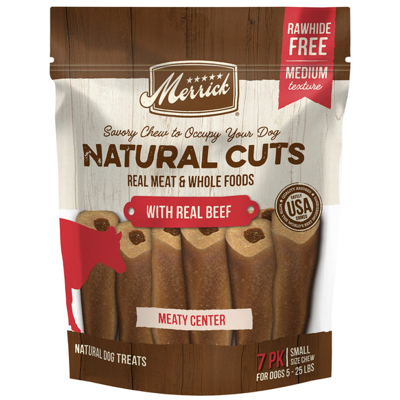 Merrick Natural Cuts Rawhide Free Small Filled Chew with Real Beef for Dogs, 10.5 oz., Count of 7