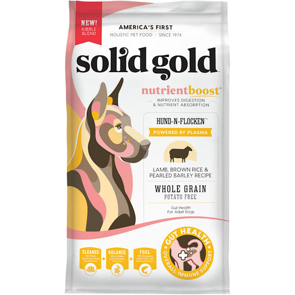 Solid Gold NutrientBoost Hund-N-Flocken Lamb, Brown Rice & Pearled Barley Recipe - Includes Nutrientboost bits for Optimal Health - 24 lb