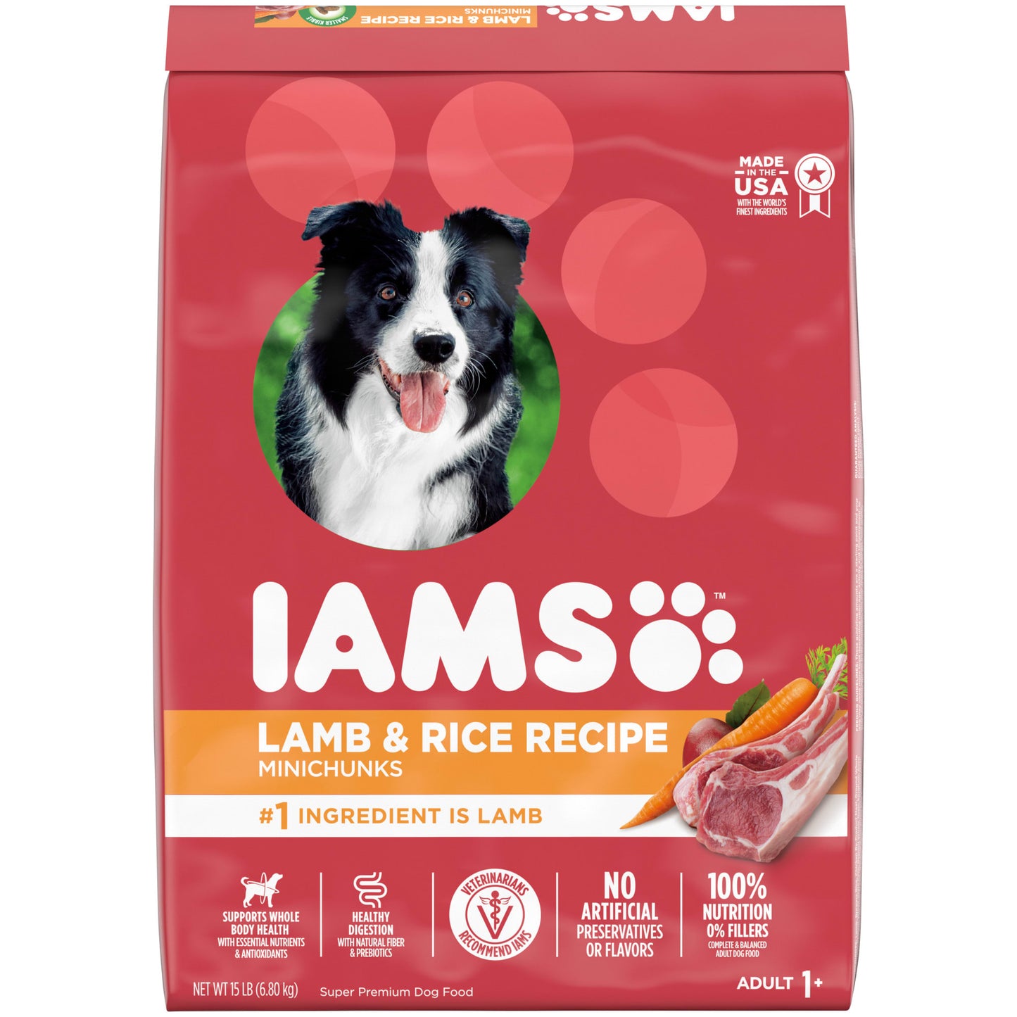 IAMS Minichunks Adult Dry Dog Food Lamb & Rice Recipe Dog Kibble 15 lb. Bag