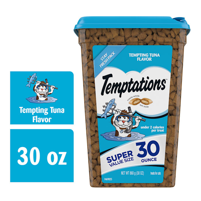 Temptations Classic Tempting Tuna Flavor Crunchy and Soft Treats for Cats 30 oz. Tub
