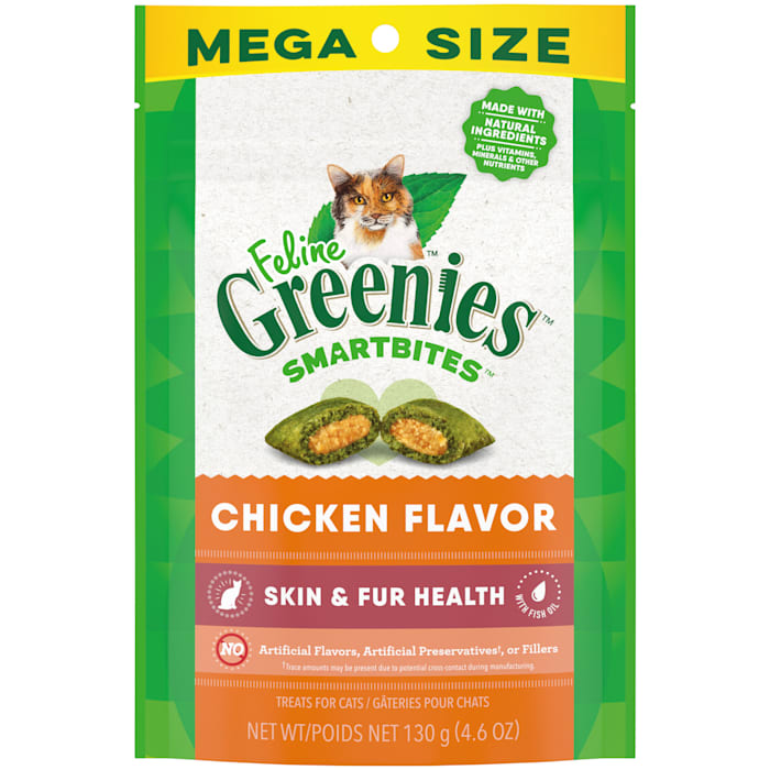 Feeline Greenies Smartbites Skin & Fur Crunchy and Soft Natural Cat Treats Chicken Flavor 4.6 oz. Pack