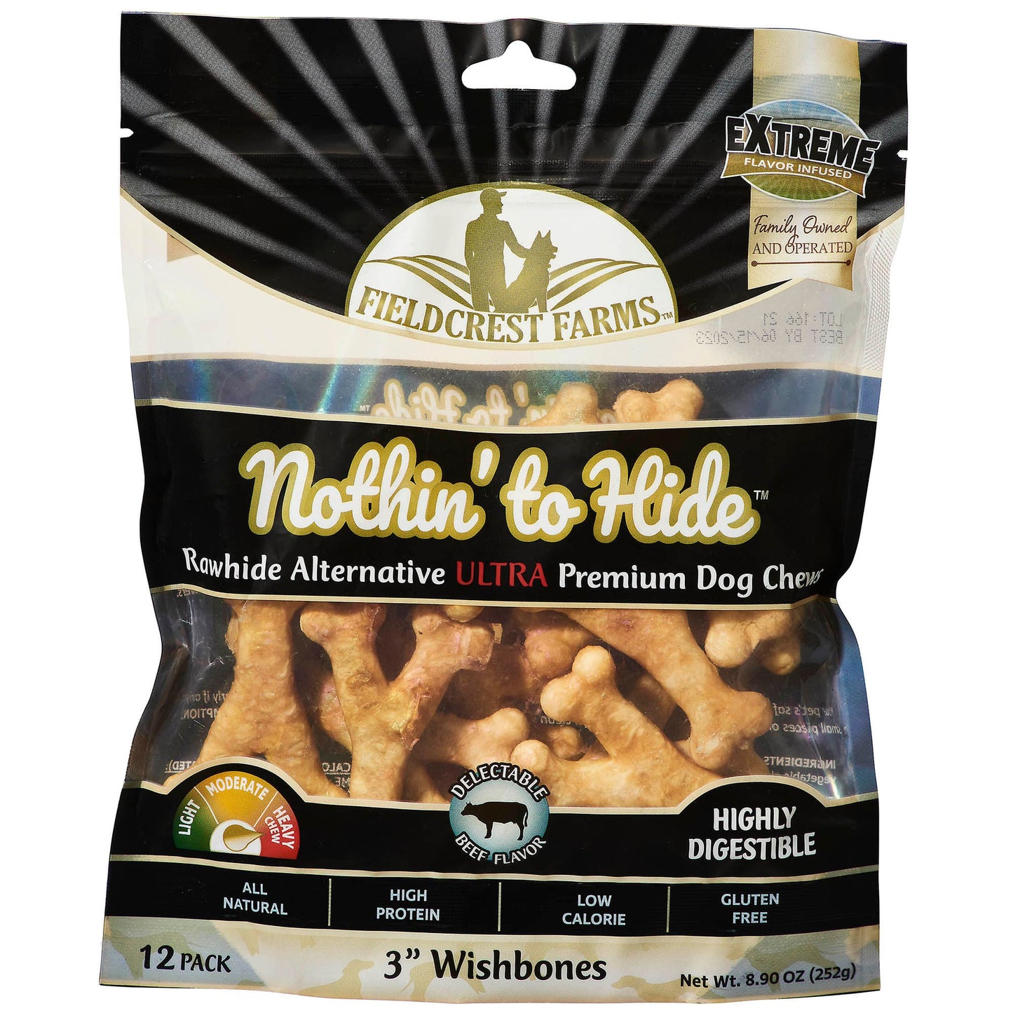 Fieldcrest Farms Nothin' to Hide 3 Wishbone Ultra Premium Beef Flavor Dog Chews