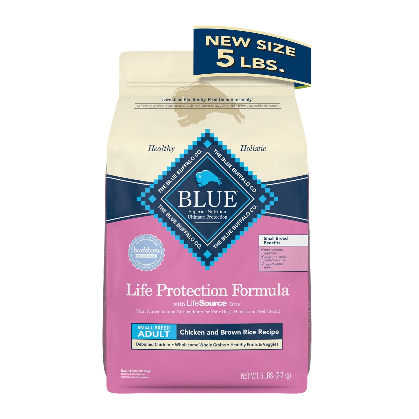 Blue Buffalo Life Protection Formula Small Breed Chicken and Brown Rice Dry Dog Food for Adult Dogs Whole Grain 5 lb. Bag