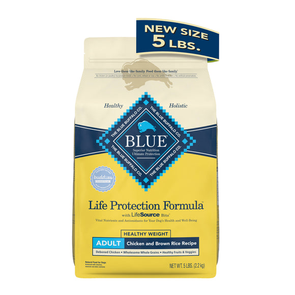 Blue Buffalo Life Protection Formula Healthy Weight Chicken and Brown Rice Dry Dog Food for Adult Dogs  Whole Grain  5 lb. Bag