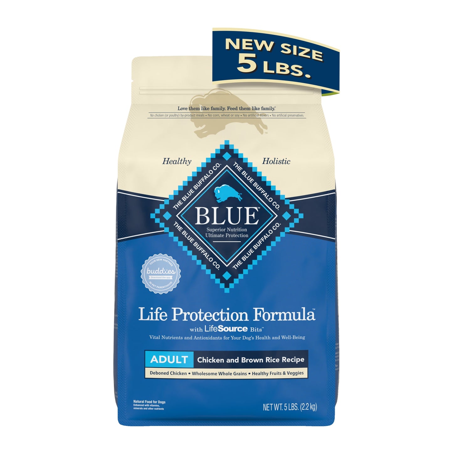 Blue Buffalo Life Protection Formula Chicken and Brown Rice Dry Dog Food for Adult Dogs Whole Grain 5 lb. Bag