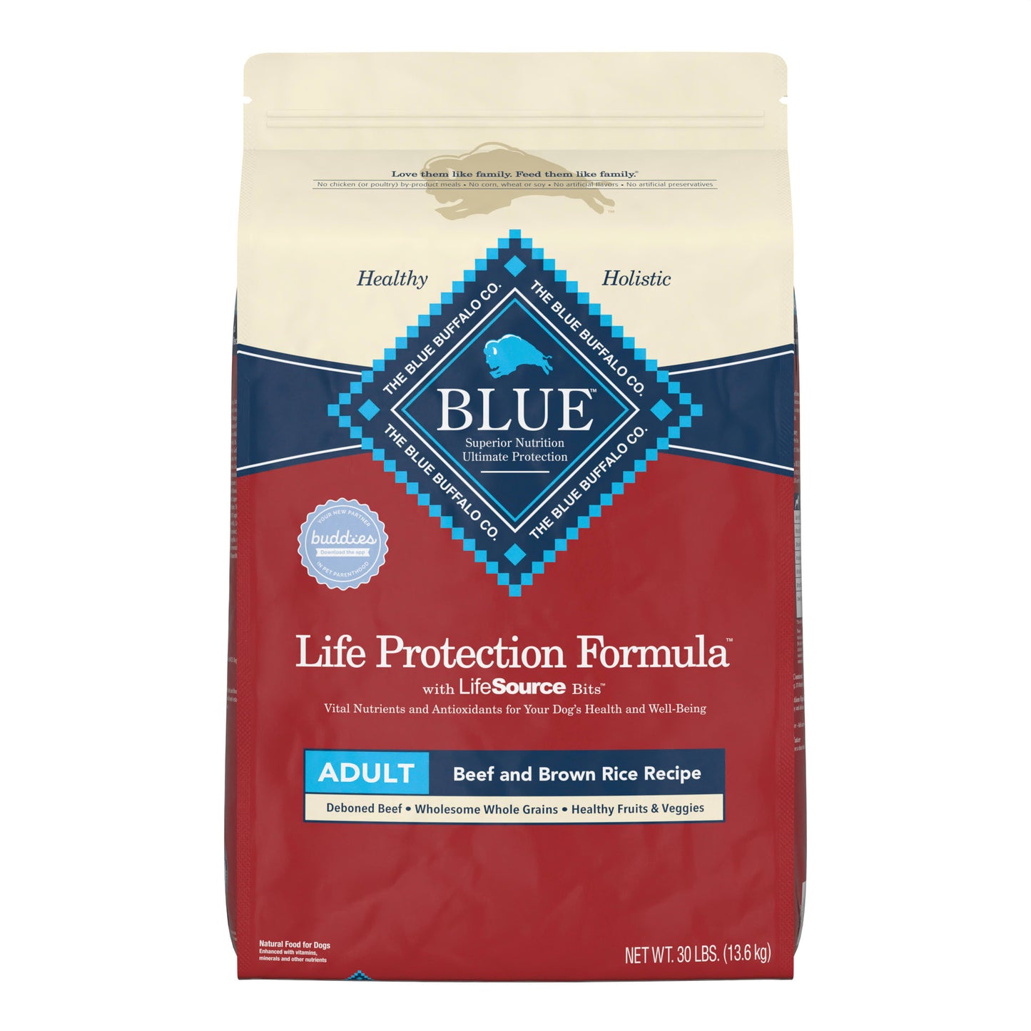 Blue Buffalo Life Protection Formula Natural Adult Beef and Brown Rice Dry Dog Food, 30 lbs.