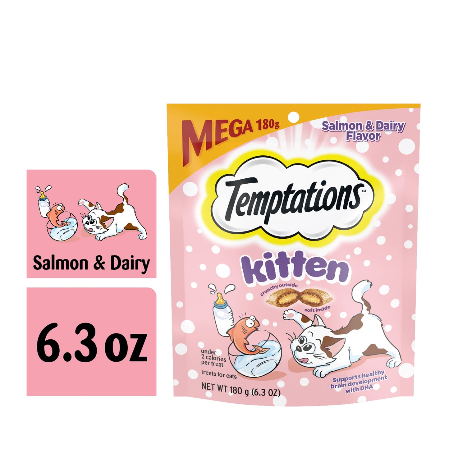 Temptations Salmon & Milk Flavor Crunchy Soft Treat & Topper for Cat 6.3 oz. (10 Count)