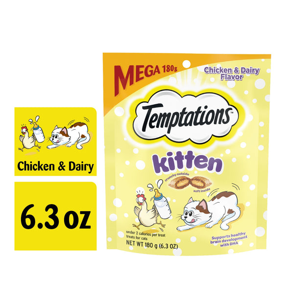 TEMPTATIONS Chicken and Dairy Flavor Crunchy and Soft Kitten Treats  6.3 oz.