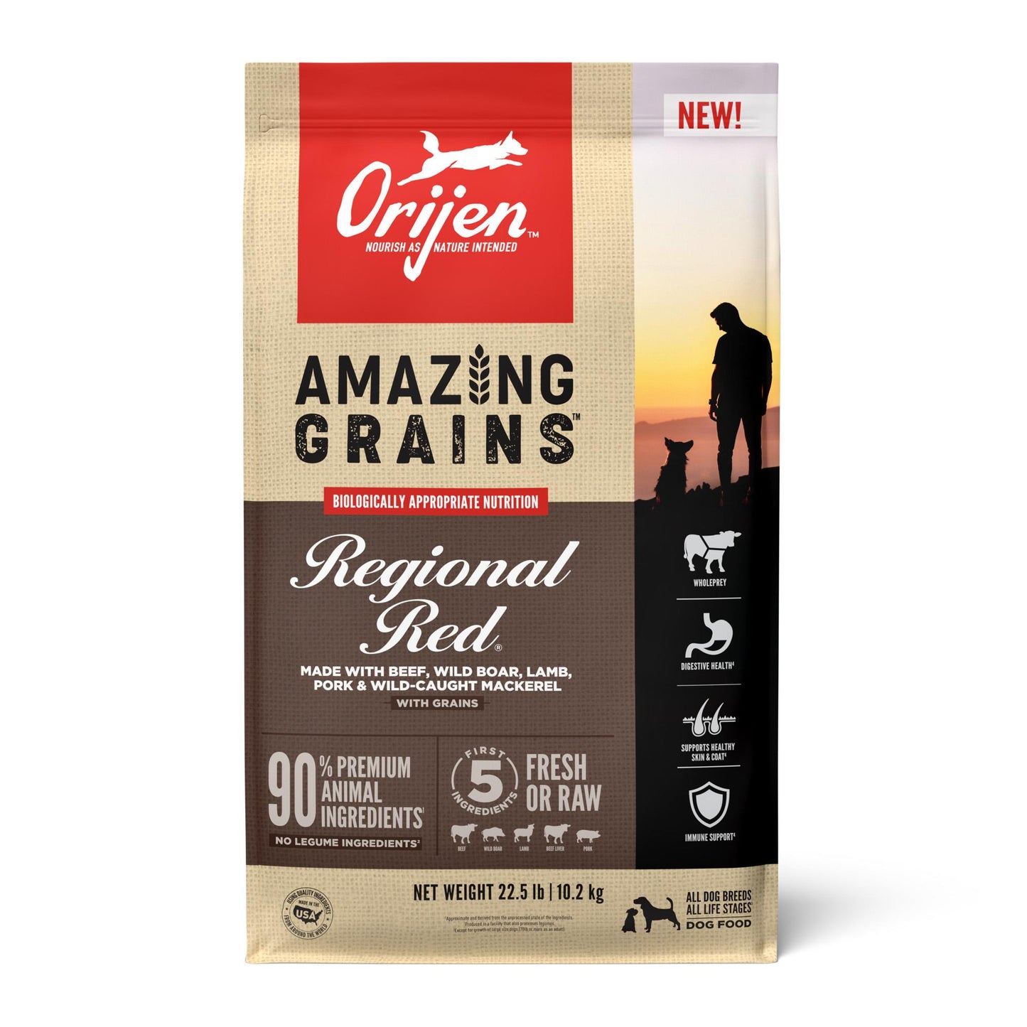 ORIJEN Amazing Grains Regional Red High Protein Dry Dog Food, 22.5 lbs.