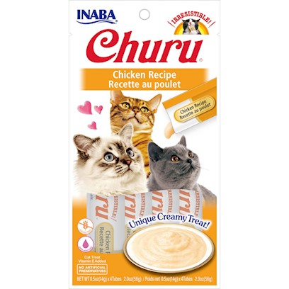 INABA Churu Creamy  Lickable Purée Cat Treat w Taurine  0.5 oz  4 Tubes  Chicken Recipe