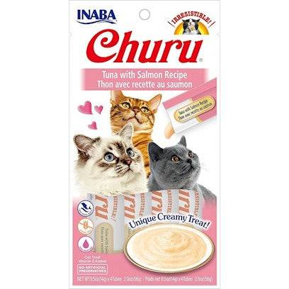 INABA Churu Creamy Lickable Purée Cat Treat w Taurine 0.5 oz 4 Tubes Tuna with Salmon Recipe