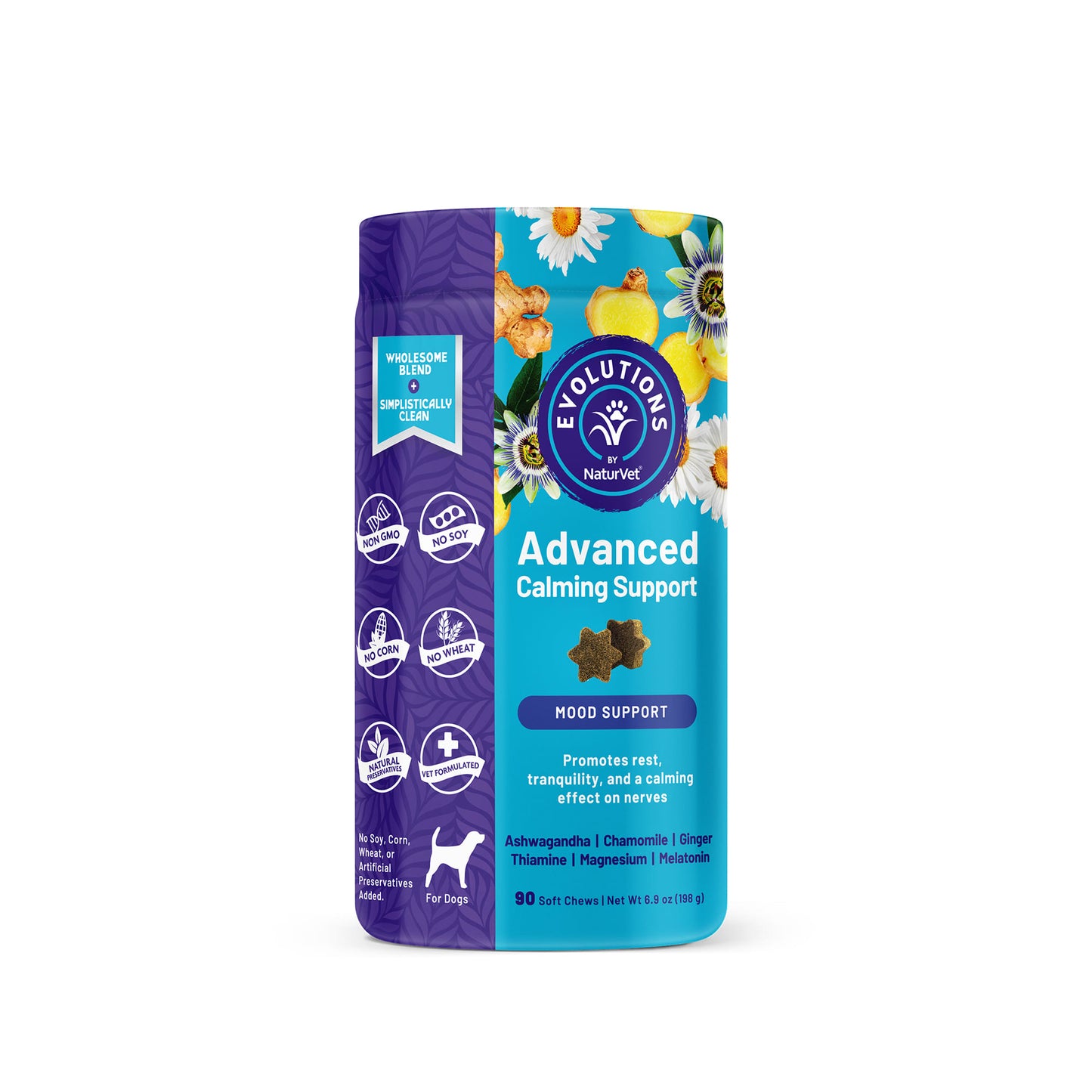 NaturVet Evolutions Advanced Calming Support Soft Chews for Dogs, Count of 90