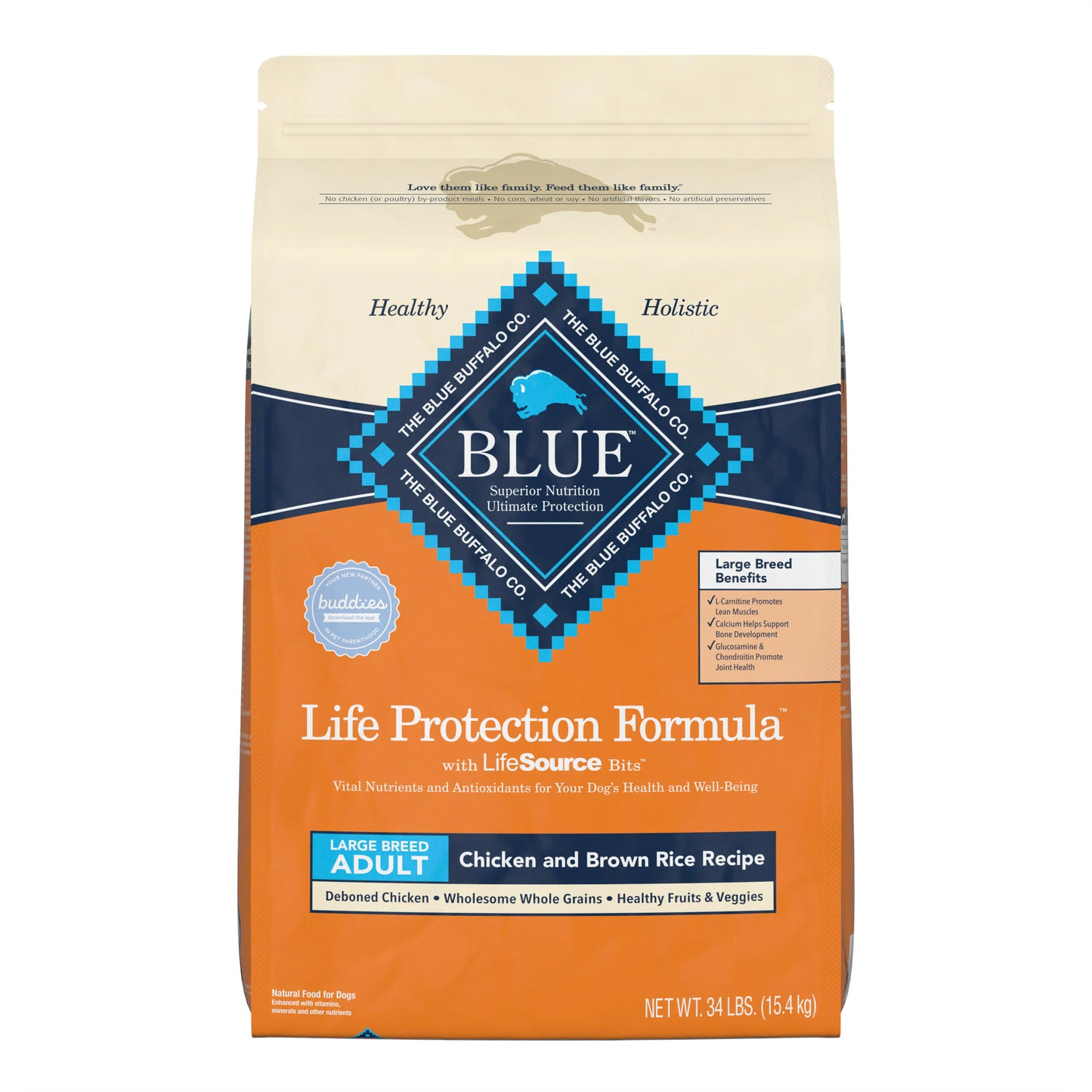 Blue Buffalo Life Protection Formula Large Breed Chicken and Brown Rice Dry Dog Food for Adult Dogs Whole Grain 30 lb. Bag