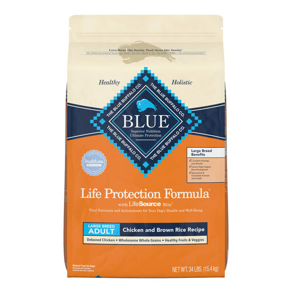 Blue Buffalo Life Protection Formula Large Breed Chicken and Brown Rice Dry Dog Food for Adult Dogs  Whole Grain  30 lb. Bag