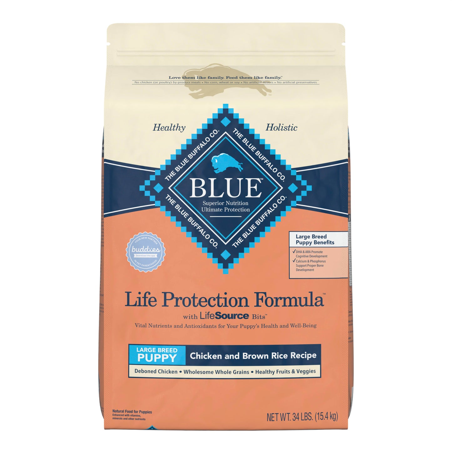 Blue Buffalo Life Protection Formula Chicken and Brown Rice Dry Dog Food for Puppies Whole Grain 15 lb. Bag