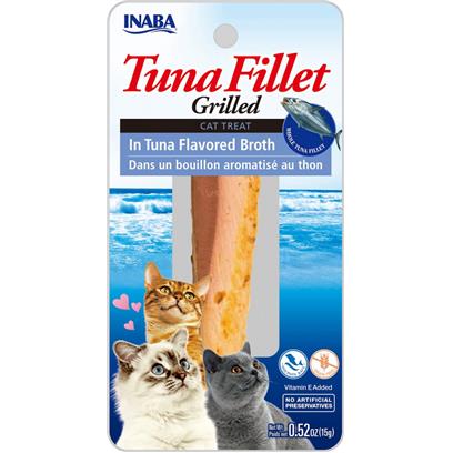 INABA Premium Hand-Cut Grilled Tuna Fillet Cat Treats w Vitamin E 0.52 oz Tuna Broth