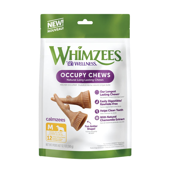 Whimzees Medium Dental Occupy Calmzees Value Bag Dental Dog Chews, 12.7 oz., Count of 12