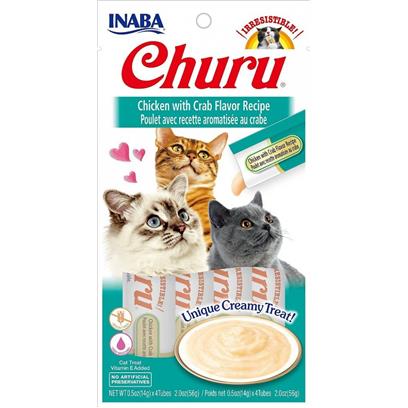 INABA Churu Creamy Lickable Purée Cat Treat w Taurine 0.5 oz 4 Tubes Chicken with Crab Recipe