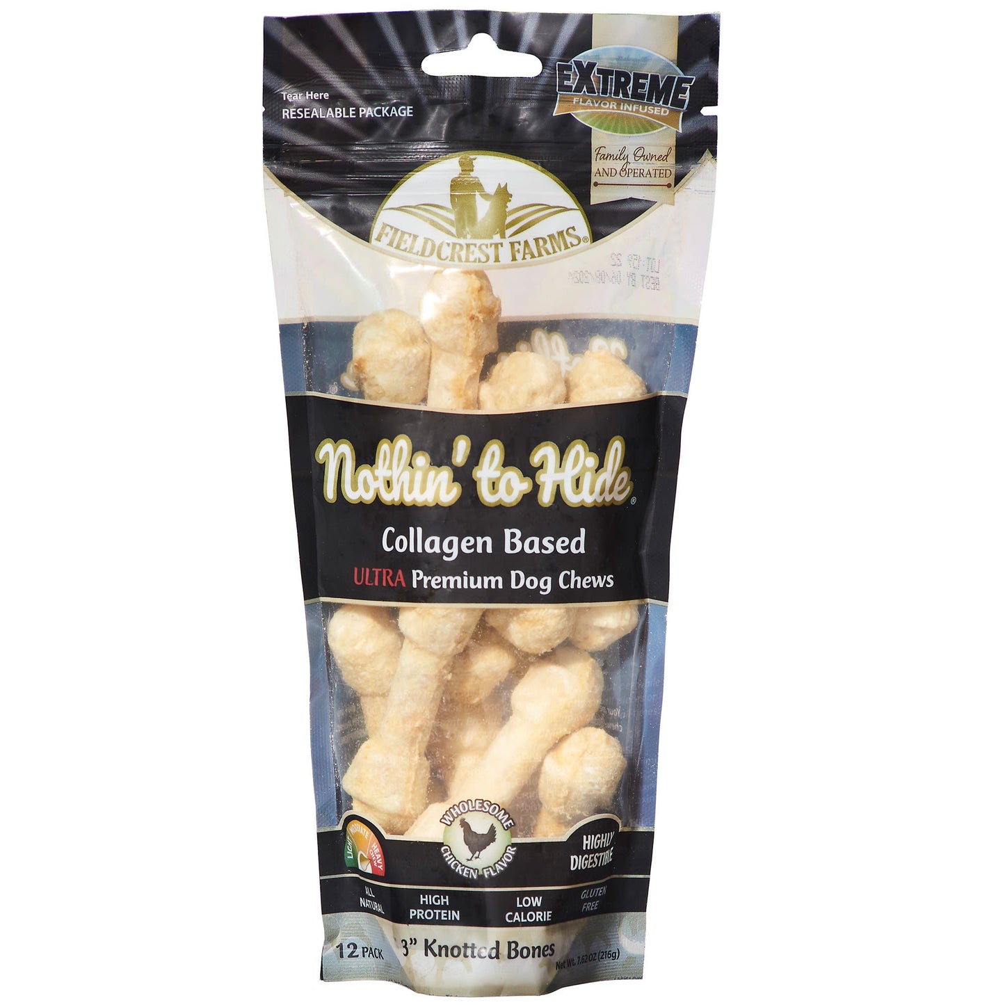 Fieldcrest Farms Nothin' To Hide 3 Knotted Chicken Flavor Bone Ultra Premuim Dog Chews