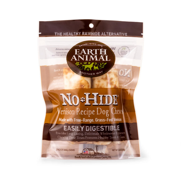 Earth Animal No-Hide Wholesome Chews Grass-Fed Venison Small Natural Rawhide Alternative for Dog, 2.4 oz., Count of 2