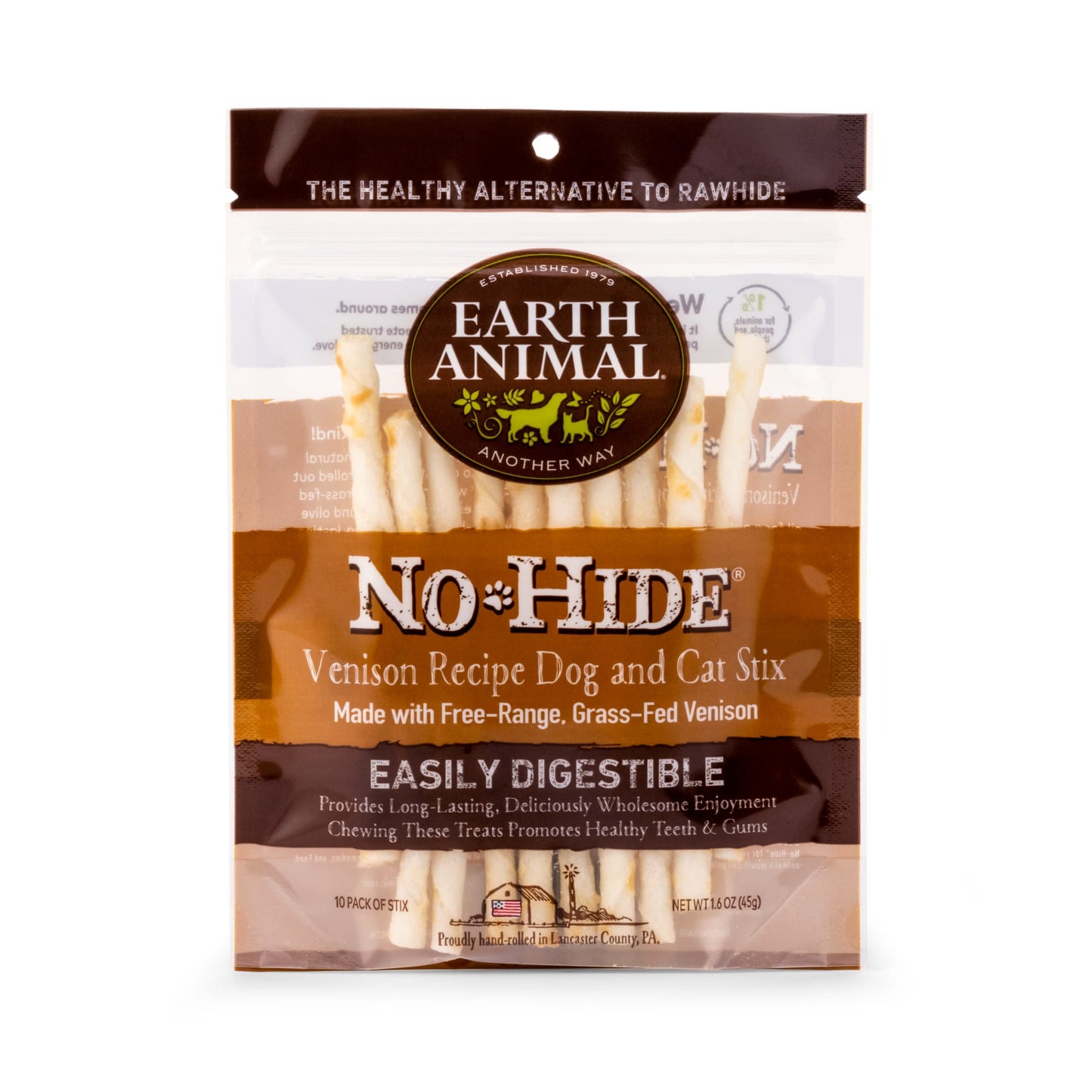 Earth Animal No Hide Venison Chews Dog Treats 10 Pack Stix