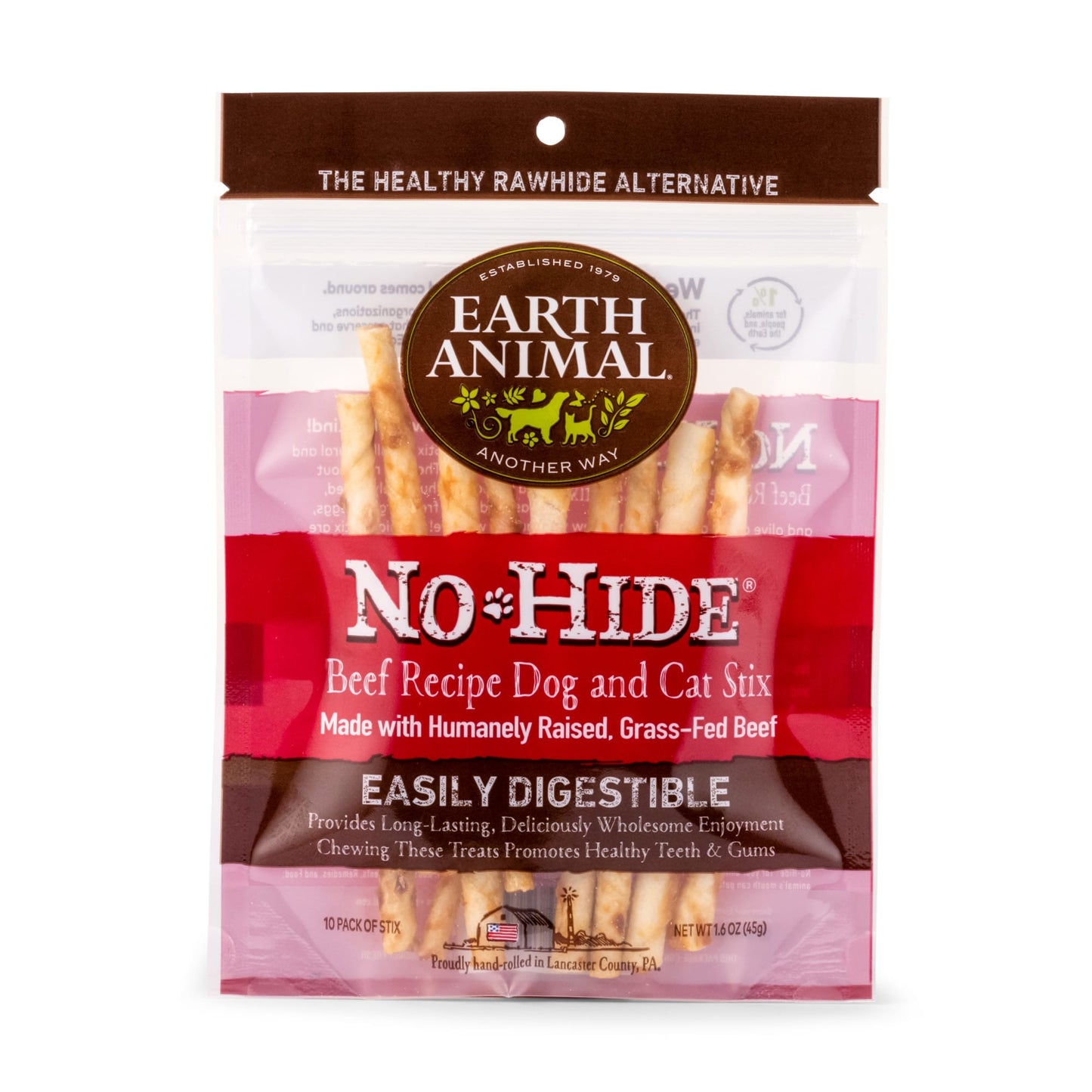 Earth Animal Wellness & Longevity Solutions No-Hide Beef Stix Chews Small Breed Dog Treats 10 Ct