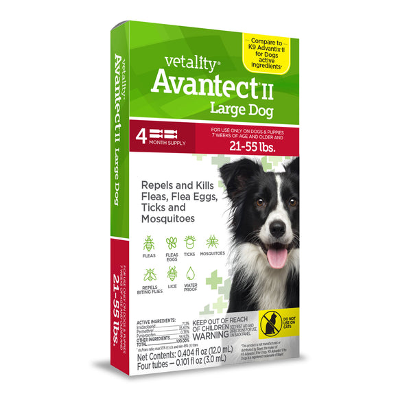 Vetality Avantect II Flea & Tick Treatment for Dogs 21-55lb 4ct
