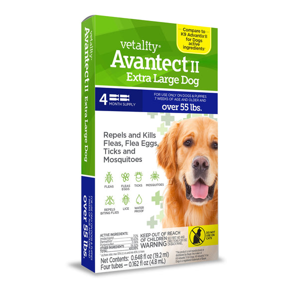 Vetality Avantect II Flea & Tick Treatment for Dogs 55lb and over 4ct