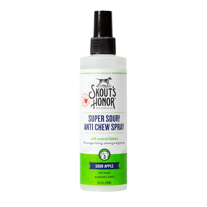 SKOUT S HONOR: Super Sour! Anti Chew Spray - 8oz - for Cats and Dogs - Sour Apple Flavor - Pet Safe Zero Alcohol - with Natural Bitters - Discourages Licking Chewing and Gnawing - Made in The USA