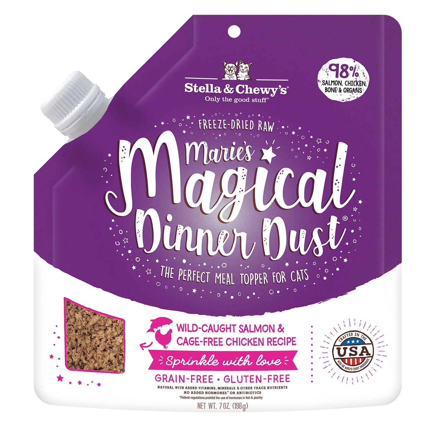 Stella & Chewy s Marie’s Magical Dinner Dust Wild Caught Salmon & Cage Free Chicken Recipe Freeze-Dried Raw Cat Food Topper 7-oz bag