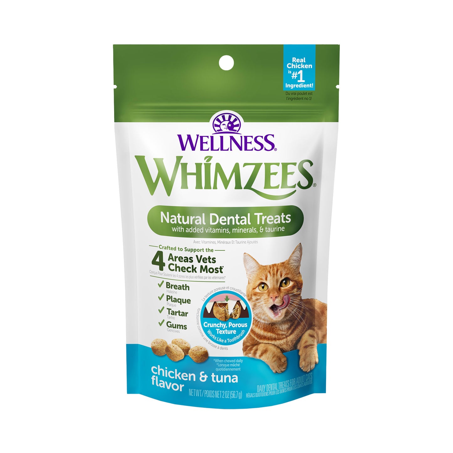 Whimzees Wellness Natural Chicken & Tuna Flavor Cat Dental Treats, 2 oz.