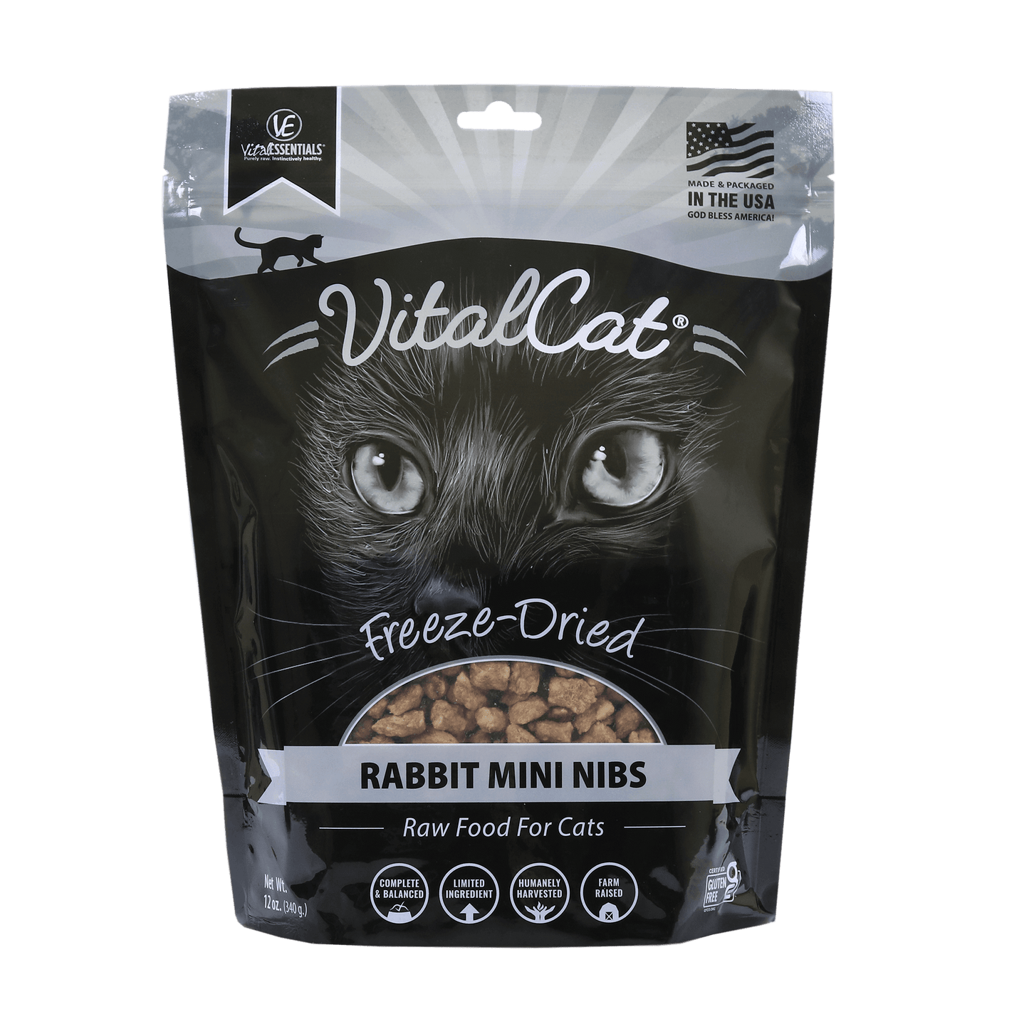 Vital Essentials Freeze Dried Cat Mini Nibs 12oz Rabbit