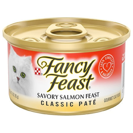 Fancy Feast Grain Free Pate Wet Cat Food Classic Pate Savory Salmon Feast 3 oz. Can