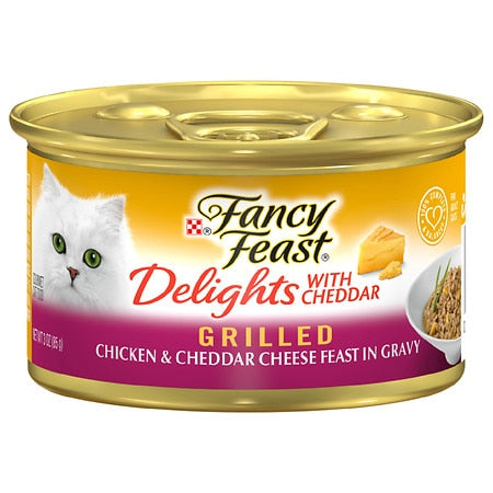 Fancy Feast Grilled Gravy Wet Cat Food Delights Grilled Chicken & Cheddar Cheese Feast 3 oz. Can