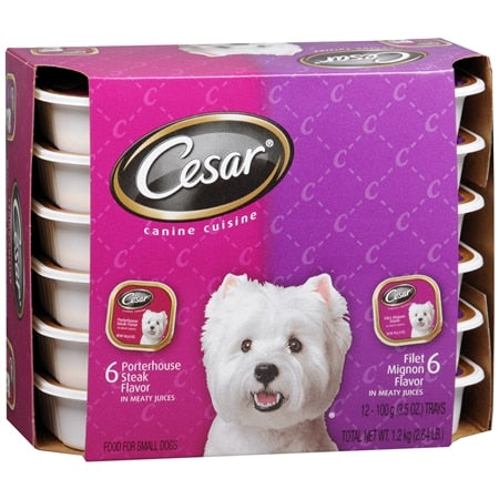 CESAR Soft Wet Dog Food Classic Loaf in Sauce Filet Mignon and Porterhouse Steak Flavors Variety Pack 3.5 oz. Easy Peel Trays